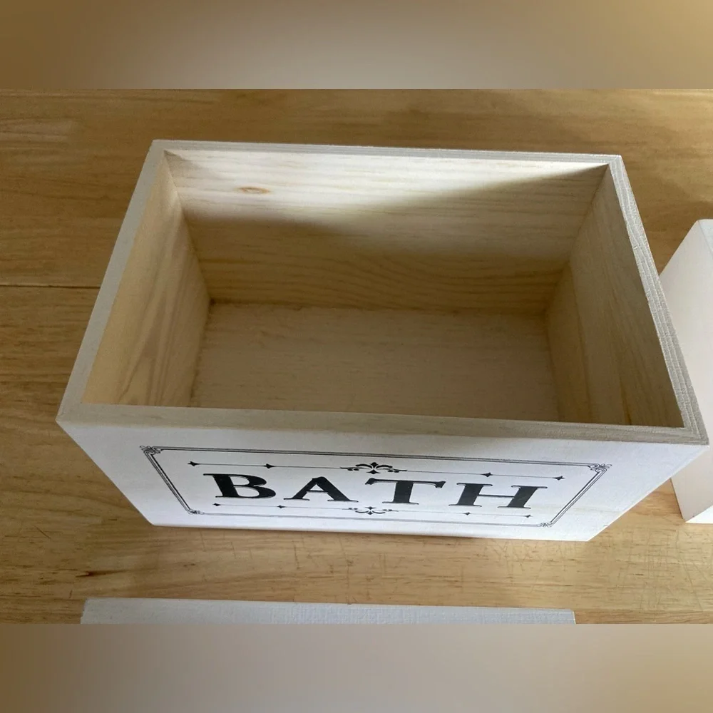 NWOT Bathroom organizers. Set includes container w/lid & one with three slots